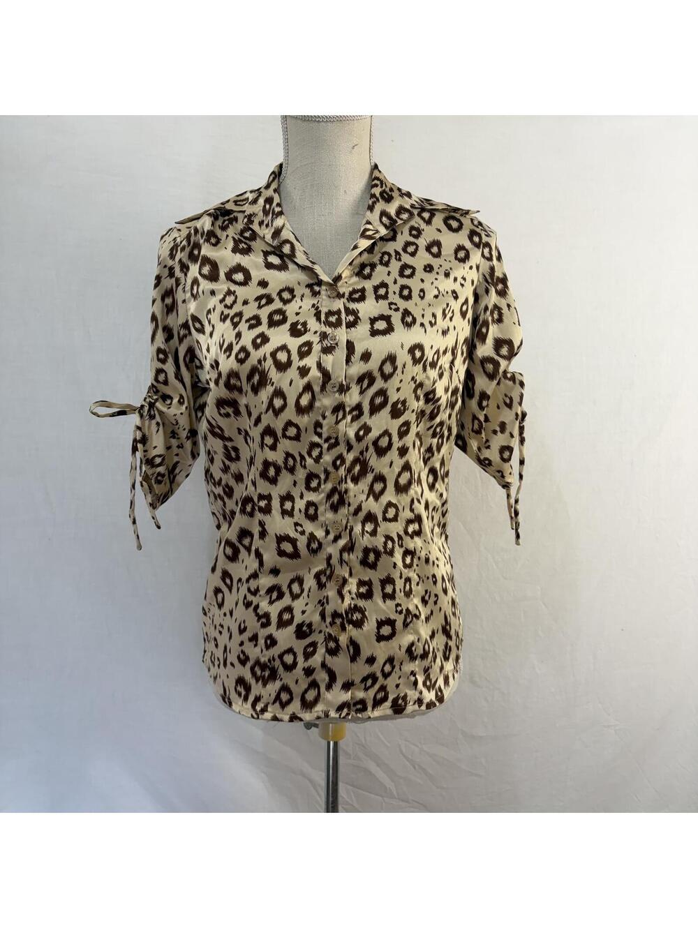 Leopard print satin button blouse vintage Y2K